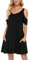 Florboom Damen Kleider Kurzarm V-Ausschnitt Freizeitkleid Sommer Skaterkleid mit Taschen Schwarz L