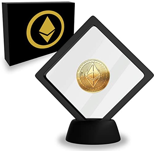 innoGadgets Ethereum Medaille mit Ständer | Edle Geschenkbox | Stilvoller Rahmen mit Schwebe-Effekt | Farbe Schwarz