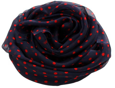 Prettystern Damen leicht Chiffon Seiden-Schal Polka Dots Punkte gepunktet Silk Scarf - 200/65 dunkelblau rot