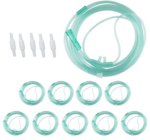 10pcs Oxygen Tubing Nasal Cannula for Oxygen with 5PCS Oxygen Tubing Swivel Connector 7FT Adult Nasal Cannula Tubing for Oxygen