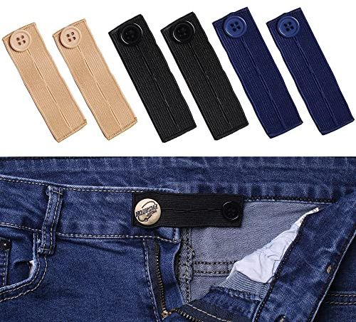 Elastic Button Extenders for Men and Women, Waist Extenders Adjustable for Pants, Trousers, Dress and Jeans, 6-Pack (3 Colors, Style 3)
