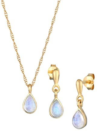 Elli Schmuckset Damen Tropfen Anhänger Elegant Set Ohrhänger mit Mondstein | 925 Silber