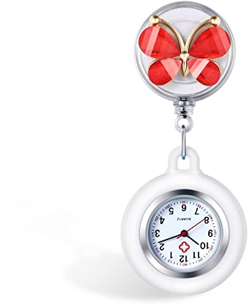 Avaner Schwesternuhr Schmetterling Analog Quarzwerk Krankenschwesteruhr aus Silikon Pflegeruhr Ansteckuhr FOB mit Clip Taschenuhr für Arzt Doktor Krankenschwester Damen Herren