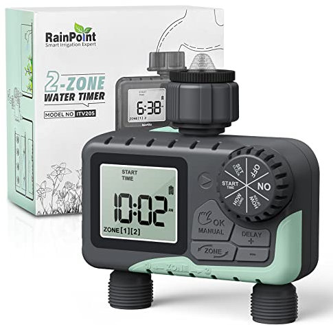 RAINPOINT Computer per irrigazione con 2 uscite controllate indipendentemente, controllo dell'irrigazione automatico/manuale facile e veloce