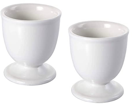 luzen 2Pcs Ceramic Egg Cups Porcelain Single Egg Stand Holders Egg Cup Tray Kitchen Gadgets Tools for Hard Boiled Eggs Breakfast Party Dinning, White