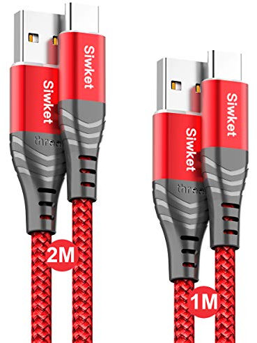 Siwket USB Type C Cable 3A Fast Charging Cord, 2Pack 1M 2M USB A to USB C Charger Cable Braided Data Sync for Samsung Galaxy S10 S9 S8,Note 9/8,A20 A50 A80,LG G5 G6,Sony Xperia,Switch,HTC,Moto (Red)