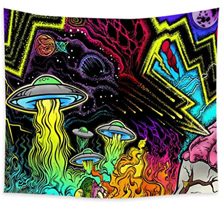 BCPPO Psychedelic WandtüCher Schwarzlicht-Wandteppich aus Polyester, UV-reaktiver leuchtender Wandteppich, Graffiti-Poster zur Geburtstagsfeierdekoration (Size : 230X180CM/91 LX70 W)