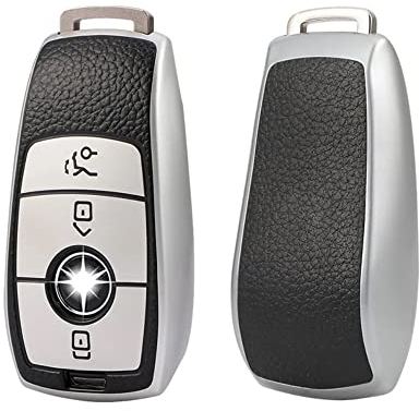KEYSCOVER Autoschlüsselhülle für Mercedes-Benz Schlüssel - Cover Passend für E, S, A, CLA, GLA, GLE, GLC, GLK und AMG Modelle -Schlankes Design und Einfache Installation (Leder Grau)