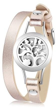 Cupimatch Aromatherapie Damen Armband Lebensbaum Edelstahl Hohl Rund Medaillon Armreif Aroma Locket Diffuser Duftstofflocket mit 10Pcs Baumwolltuch