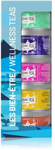 Kusmi Tea - Coffret Les Bien-Être - Assortiment de Thés Bio - Idée Cadeau Homme et Femme - Thé Vert, Thé Detox et Infusion - Fabriqué en France - 5 Boîtes de 25g