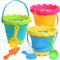 LNCOJOLM Schloss Faltbare Strand Eimer Sand Spielzeug Set für Kinder mit Strand Rake Spate Sieber Kelle, Reise zusammenklappbarer Eimer Easy Stock, Strand Sand Spielzeug Garten Werkzeug Kits