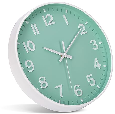 ACCSHINE Wanduhr Ohne TickgeräUsche Lautlos 30cm Modern Quarz Groß Batterie Betriebene Stereo Digital Wanduhr Einfach zu Lesen für Zimmer Zuhause KüChe Schlafzimmer BüRo Schule (Grün + Weiß)