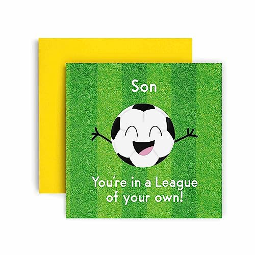 Huxters Geburtstagskarte für Männer – Fußballliga Happy Birthday Sohn Geburtstagskarte für Ihn – Lustige Vatertagskarte für Sohn Spaß Happy Birthday – 14,8 cm (Sohn)