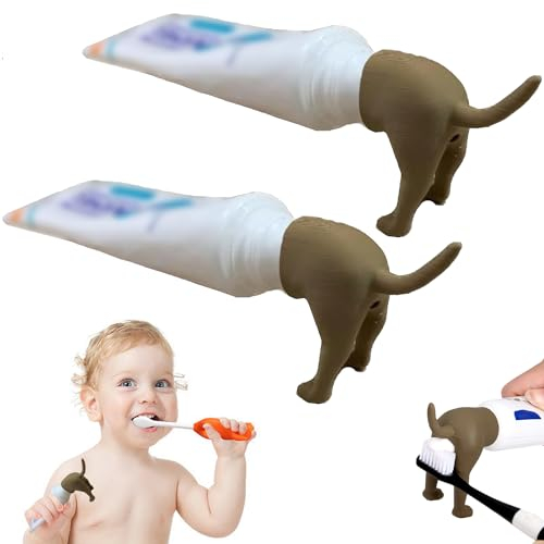Hunde Hintern Zahnpasta Spender, 2 Stück Hundehintern Form Zahnpasta Deckel, Lustiger Zahnpasta spender, Pooping Dog Butt Toothpaste Topper, lustiges Gag-Geschenk für Zuhause, Badezimmer