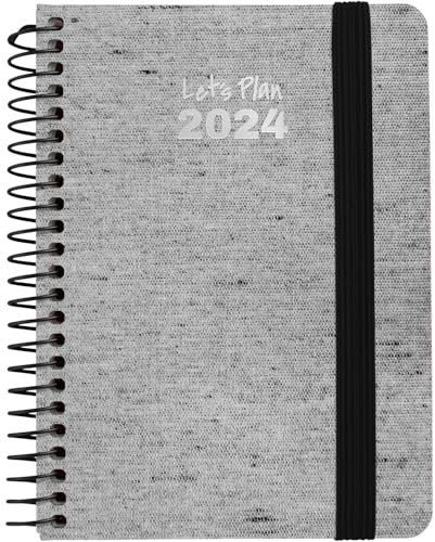Grafoplás Jahresplaner 2024 A6 | Ecojeans Schwarz | Spanisch | Wochenansicht | 10,5 x 14,9 cm | Spiralbindung | Hardcover mit recyceltem Denim gefüttert | elastischer Verschluss | Perfekt für die