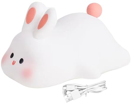 Teksome Soft Touch Silikonlampe - Kinder Nachtlampe - Touch Nachtlicht Tier für Kinderzimmer, Silikon Touch Lampe Soft Big Face Kaninchen, Teenager, Kind, Mädchen, Nachttisch,