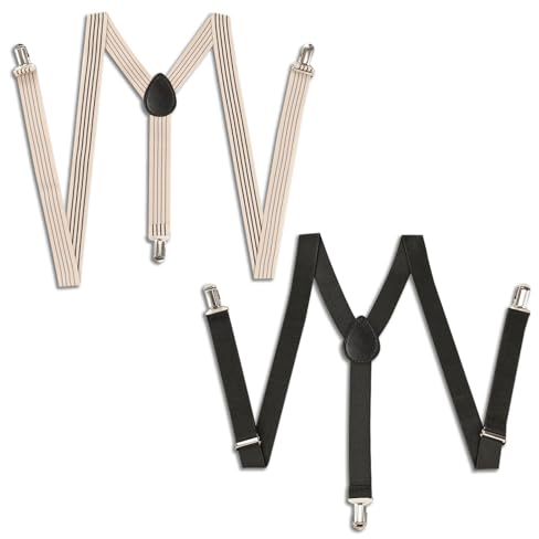 Hosenträger für Herren, 2 Stück Hemd Halter Y Form Elastisch Braces Suspenders mit Sehr Starken 3 Metall Clip Verstellbar Gestreift Arbeitshosenträger