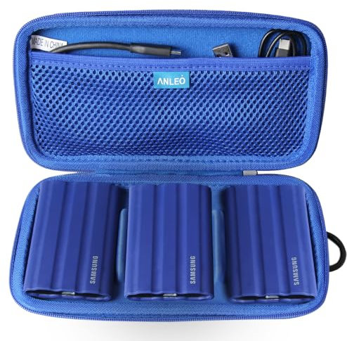 Anleo Hard Travel Case for Samsung T7 Shield 2TB / 1TB / 4TB, Portable SSD, USB 3.2 Gen2 External Solid State Drive (Blue, Case for 3 Hard Drives)