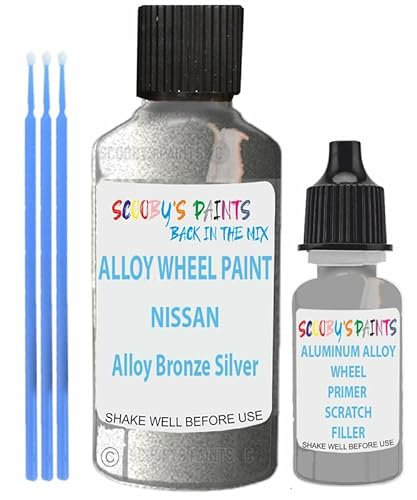 SCOOBYS PAINTS BACK IN THE MIX Alloy Wheel Repair Touch Up Paint Compatible With Nissan Rims Curbing Scratch Stone Chip With Anti Rust Grey Primer