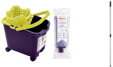 Mery | Set Cubo y Fregona Microfibra Super Absorbente | Cubo Escurridor Automático y Ruedas 360º & | Set Cubo y Fregona Microfibra Super Absorbente | Cubo Escurridor Automático y Ruedas 360º