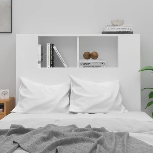 Tino Tech Bettkopfteil mit Stauraum Regal 100x18,5x104,5cm Weiß Holzwerkstoff Kopfteil mit Ablagen Headboard für Betten ohne Kopfteil