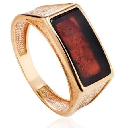 Herren-Ring, Siegelring Silber 925 Rose Gold vergoldet mit Bernstein, Bernsteinring Siegelring Unisex (19.5)