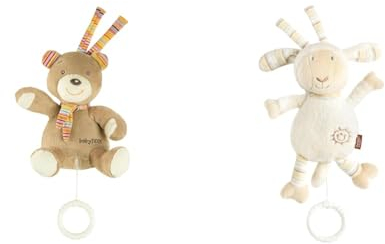 Fehn Baby Einschlafhilfe Teddy & Schaf - Kuscheltiere mit Einschlafhilfe Melodie & Spieluhr für Babys & Kleinkinder - Beige, 16 cm & 20 cm