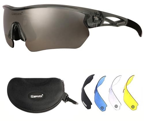 OUTDOORSPARTA Lunette De Cyclisme (10. Cadre Gris Transparent, Lentilles Argentées)