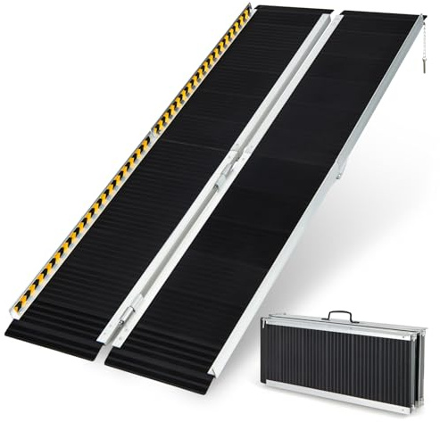 COSTWAY Set di 2 Rampa per Sedie a Rotelle in Alluminio, Rampa Telescopica Pieghevole con Superficie Antiscivolo, Capacità di Carico di 272 kg, per Soglie, Gradini, Scale (183 x 74cm)