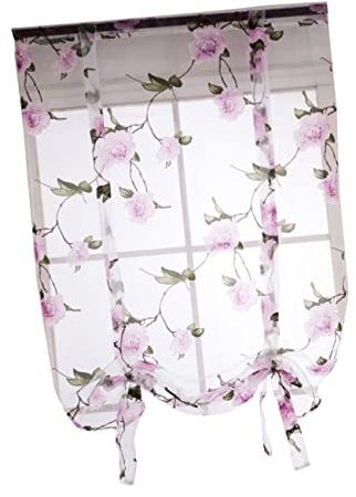 LIFKICH Floral Semi-sheer Roman Curtains 1x1.6m Purple Sling Tie Blinds for Living Room and Bedroom