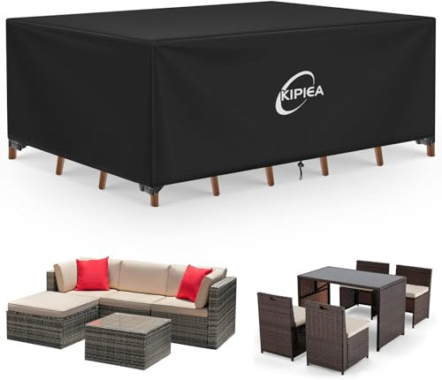 Kipiea Rattan Garden Furniture Covers Waterproof, Rectangular Patio Set Cover for Table & Chairs, Outdoor Furniture Covers 420D Oxford Fabric Windproof, Anti-UV, No Tears, No Fade - 198 x 147 x 71cm