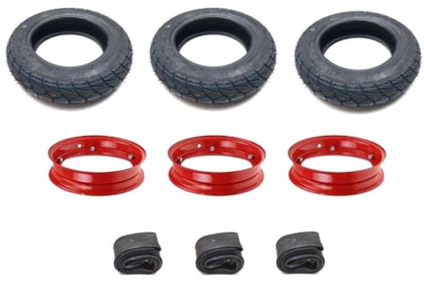 Allwetter Reifen 100/90-10 M+S Radsatz Felge Rot Schlauch 10 Zoll passend für Piaggio Ape 50 TL1T TL2T TL3T TL4T TL5T TL6T ZAPC80 ZAPC81