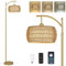 Rayofly Rattan Floor Lamp with Remote Control, Gold Floor Lamp with Dimmable LED Bulb & Foot Switch, Boho Standing Lamp with Double Shades, Modern Floor Lamp for Living Room, Tall Lamp for Bedroom