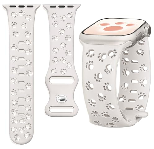 Ocaer Kompatibel mit Apple Watch Armband 42mm 41mm 40mm 38mm, Niedlich Weiches Silikon iWatch Armband für Apple Watch Series 10 9 8 7 6 5 4 3 2 1 SE, Katze Hund Pfoten Sport Band Damen(Polarstern)