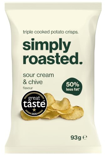 Simply Roasted - Sour Cream Crisps | 12 x 93g Sharer Bags | Cool & Creamy | 50% Less Fat | Under 99 Calories Per Serve | Triple Cooked for the Ultimate Crunch | Gluten & Allergen-Free