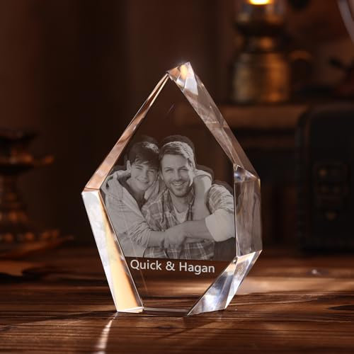 Personalisierter 3D Kristall mit Foto Bilderrahmen Dekoration Personalisierte Geschenke für Frauen Männer Mütter Väter Söhne Töchter Haustiere Geburtstag Weihnachten Gedenkgeschenke (Rautenförmig)