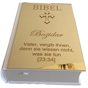Personalisierte Bibel mit Name & Wunschvers | Wahlweise Gold/Silber-Cover | Kreuz Modern oder Orthodox | Einzigartiges Geschenk zur Erstkommunion, Firmung, Taufe, Konfirmation & Hochzeit
