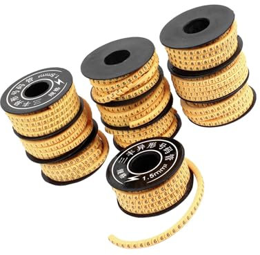 Partuto 10 Pcs Yellow Flexible PVC Number 0-9 Print 1.5mm2 Wire Cable Markers Tag Replacement