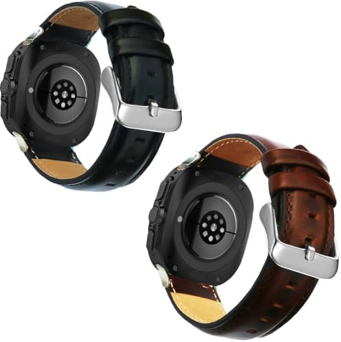 OTOPO for Samsung Galaxy Watch Ultra Bands 47mm Men Women, No Gaps Quick Release Genuine Leather Replacement strap with Stainless Steel Buckle for Galaxy Watch 7 Ultra Smartwatch 2Pack