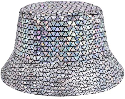MILAKOO Party Eimer Hut Glittered Unisex Kopfbedeckung Double Side Wear Reversible Holographic Bucket Cap für Rave 80er 90er Party