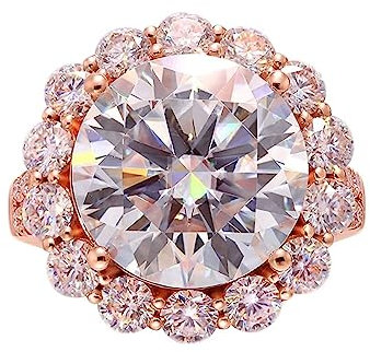 AMDXD 14K Au585 Rotgold Ring für Damen, Eheringe mit 5ct Moissanit Rund, 585 Gold Partnerringe Antragsring Echt, Rose Gold, Gr.51