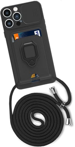 Wishcover store Handykette Hülle mit Kartenhalter für iPhone 16 Pro Max,kameraschutz Hülle mit Camera Slider Handyhülle Silikon TPU Cover für zum Umhängen Schutzhülle mit Case für iPhone 16 Pro Max