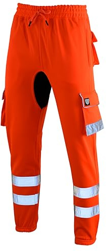 SSS Mens High Visibility Fleece Cargo Work Trousers Joggers Hi Vis Viz Pants