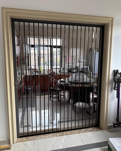 Concertina Door Clear Metal Accordion Door with Locks, Pleated Doorway Pantry Barn Entry Sliding Partition Screen Gate, Extra Wide Folding Concertina Panel(34x40in(86x101cm))