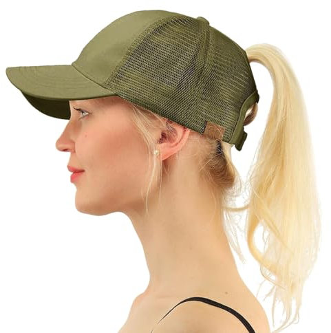 BrightGlow Damen Pferdeschwanz Baseballkappe Baseball Trucker Mesh Baseball Cap Damen Einstellbar Baseballkappe Mesh Sommer Basecap Sommersportmütze Baseballmütze für Frauen Militärgrün Einheitsgröße