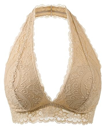 Cotorance Womens Lace Bra No Underwire No Pads V Neck Halterneck Comfortable Bralettes