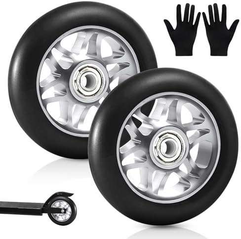 Stunt Scooter Rollen 100 mm, 2 Stück Scooter Ersatzräder, Scooters Räder mit ABEC, 9 Lager Aluminium Speichenkern für Extreme Autos Rollert-Scooters Schaukelautos