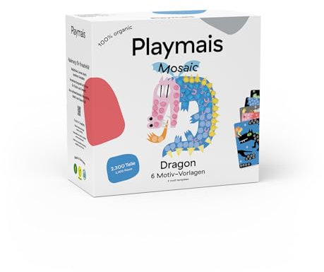 Playmais Mosaic Dragon | 2300 Teile | Bastelset | natürliches Spielzeug | inkl. Schwämmchen, 6 Motiv-Vorlagen | vegan, verantwortungsvoll & sicher für Kinder & Umwelt | ab 5 Jahren