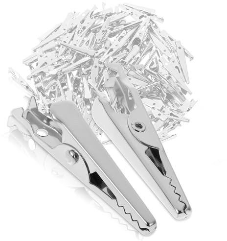 100 pinzas de cocodrilo de metal de 35 mm, pinzas de cocodrilo pequeñas, pinzas de cocodrilo de tono plateado, pinzas de cocodrilo para pruebas eléctricas, manualidades, proyectos de bricolaje (plata)
