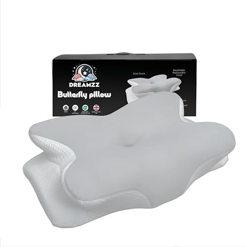 Dreamzz Ergonomisches Kissen aus Memory-Schaum, konturiertes Design für Schlafunterstützung, Hellblau und Weiß